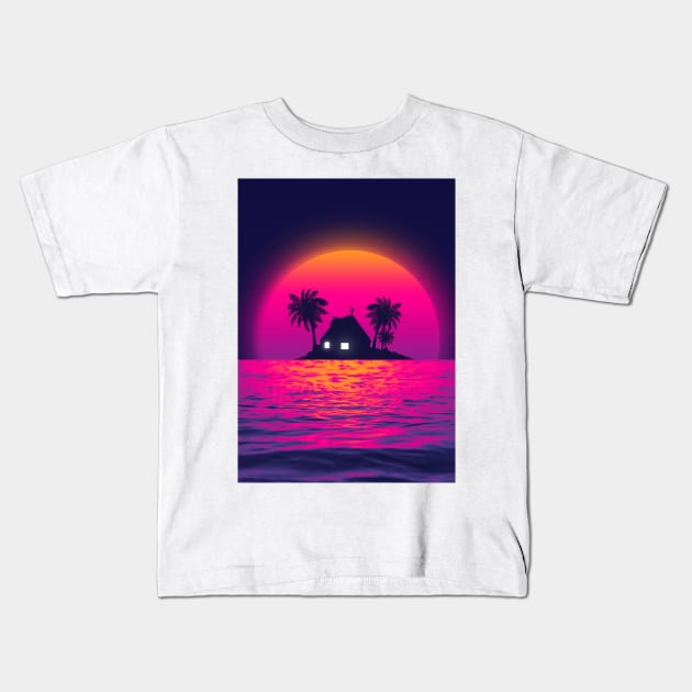 Kame house sunset Kids T-Shirt by mrcatguys